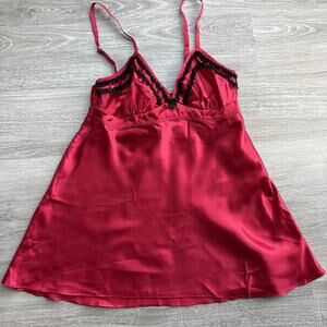 Cinema Etoile Seductivewear Women Red Satin Chemise Lace Trim Medium